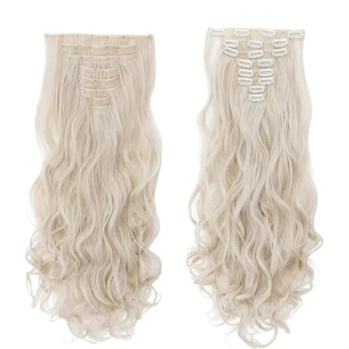 Vista 37 de S-noilite 8 piezas de extensiones de cabello largo con clip para mujer, extensiones de cabello sintético de doble trama, 18 pulgadas, #12H24 Honey