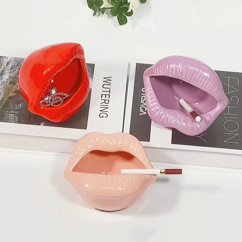 Vista 4 de Queenbox Ceniceros de cigarrillos de cerámica creativos con estilo de labios decoraciones caseras de moda