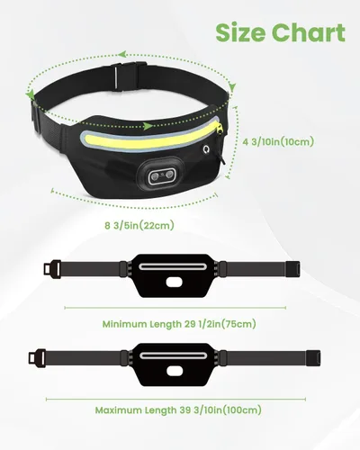 Vista 7 de Riñonera delgada para hombres y mujeres, riñonera con luz nocturna RGB recargable extraíble y cinta reflectante, bolsa para correr con agujero