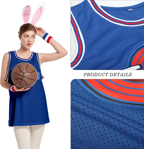 Vista 3 de Jersey de baloncesto para hombre, Lola#10 Bugs#1 camisetas de película espacial de los años 90 para HalloweenNavidad, deportes, hip hop, fiesta