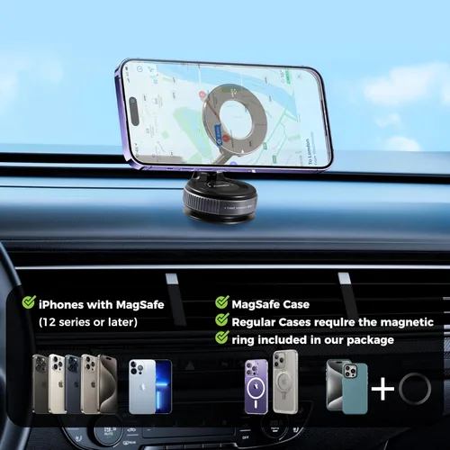 Vista 6 de Soporte magnético de vacío para teléfono Magsafe ajustable de 360° para automóvil, compatible con todos los dispositivos inteligentes