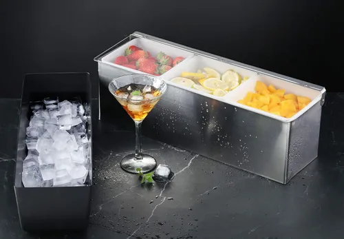 Vista 4 de New Star Foodservice Dispensadores de condimentos de grado restaurante con múltiples compartimentos (plata, 3 compartimentos)