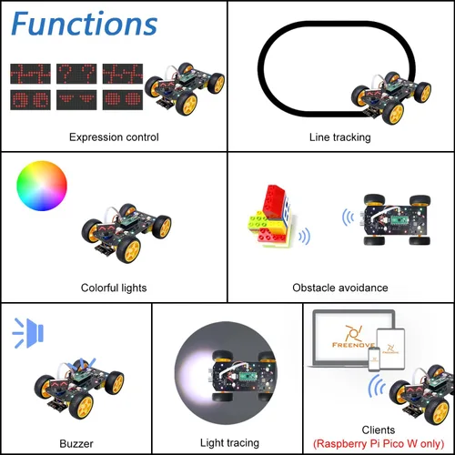 Vista 3 de Freenove Kit de coche 4WD para Raspberry Pi Pico (incluido) (compatible con Arduino IDE), expresiones de matriz de puntos, prevención de obstáculos