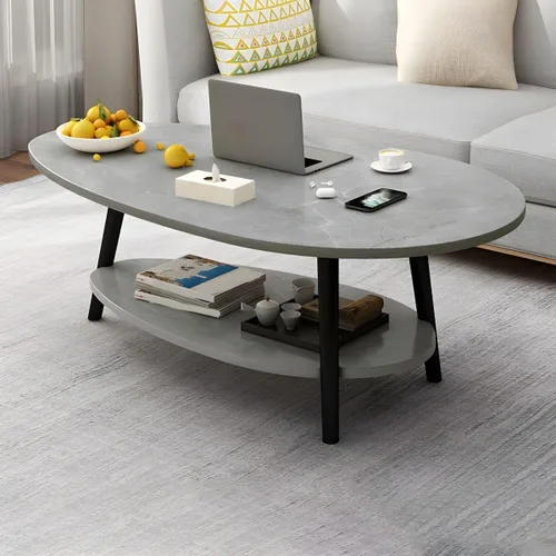 Vista 7 de Mesa de centro individual de madera, mesa de café, mesa de cóctel, mesa de centro de apartamento, sofá, mesa lateral ovalada, patas de madera, mesa