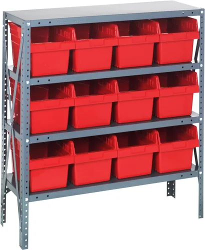 Vista 260 de Quantum QSBU-245BK Heavy Duty Shelving Unit with (7) Shelves and (24) QUS245 Black Bins for Garage Warehouse Storage Distribution 400 lb Load