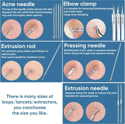 Vista 3 de Kit de herramientas para eliminar puntos negros, herramienta extractora de espinillas, herramienta extractora de espinillas, herramienta profesional