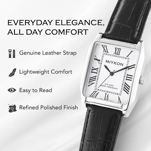 Vista 2 de Miykon Vintage Watches for Men Classic Tank Square Analog Watch with Genuine Leather Wrist Strap, Mens Dress Watches Japanese Quartz, Waterproof