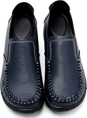 Vista 21 de UZB Mocasines de cuero sin cordones para mujer, cómodos zapatos de plataforma casuales