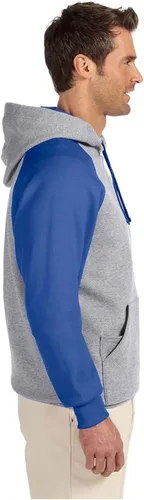 Vista 3 de Jerzees NuBlend - Sudadera con capucha raglán de 8 onzas 5050 colores para hombre, Oxford grisnegro, XXL