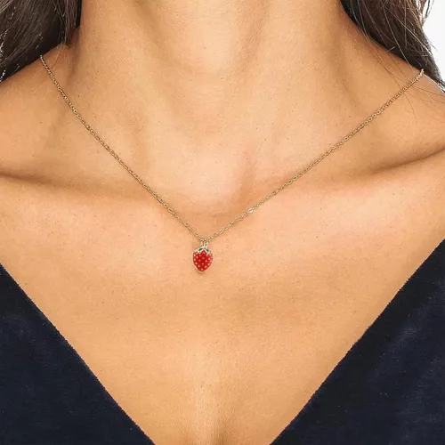 Vista 2 de Long tiantian Juego de joyas de fresa, aretes de fresa, collar, pulsera, anillo, juego de joyería para mujer, joyería de fresa, accesorios de fresa