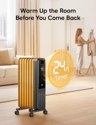 Vista 7 de DREO Radiador lleno de aceite, calentadores radiantes eléctricos para uso en interiores, habitación grande con control remoto, bloqueo infantil, 4