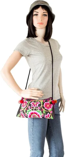 Vista 2 de changnoi Rosa Cocoon Tailandia Hmong Bolsa bordado Hill Tribe Handmade Crossbody Bolsa