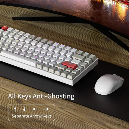 Vista 6 de Newmen GM840 75% teclado inalámbrico Bluetooth2.4Gcable compacto 84 teclas, teclado mecánico intercambiable en caliente, retroiluminado RGB, teclado