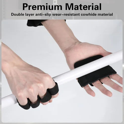 Vista 6 de Guantes de gimnasio para hombre para levantamiento de pesas, guantes de cuero de cuatro dedos, guantes antideslizantes para levantamiento de pesas