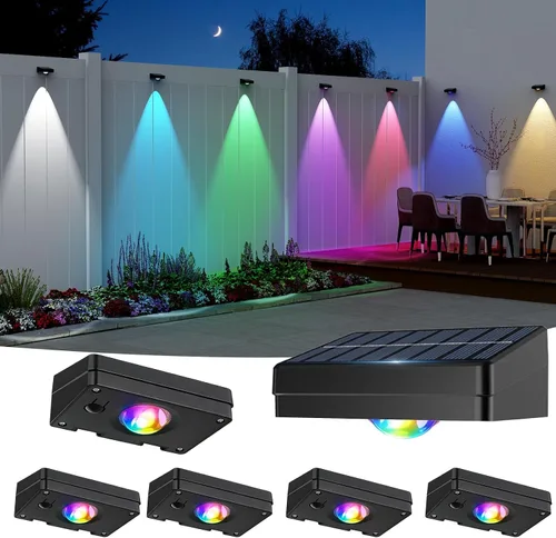 Vista 8 de Solar LED Wall Light, RGB Color Changing Spotlight - Waterproof Negro-RGB-12P