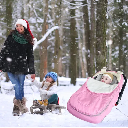 Vista 7 de Funda de asiento de automóvil para bebés, funda de asiento de automóvil de invierno para niños y niñas, mantiene al bebé caliente y acogedor, funda