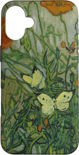 Vista 23 de Vincent Van Gogh - Carcasa para iPhone 17, diseño de mariposas y amapolas