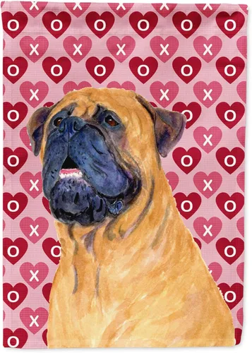 Vista 189 de Caroline's Treasures SS4484GF Bandera de jardín con diseño de bulldog inglés y corazones para el Día de San Valentín, bandera decorativa para patio