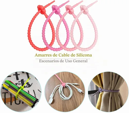 Vista 4 de 20 bridas de silicona reutilizables para cables, organizador de cables de silicona reutilizables, correas para cables, ataduras multiusos