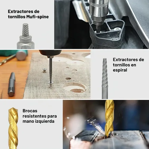 Vista 6 de GMTOOLS Kit Extractor de Tornillos Helicoidales y Pernos de 35 Piezas, Kit de Remoción Fácil con Broca de Mano Izquierda Extractor Multi-estriado