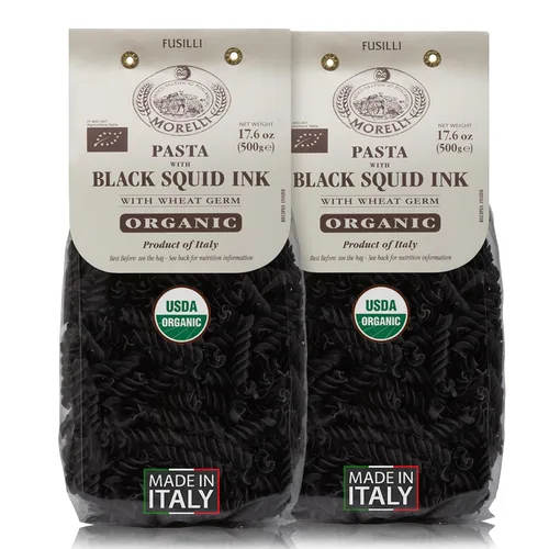 Vista 9 de Morelli Pasta de tinta de calamar Fusilli (Rotini) - Pasta orgánica italiana - Fideos de pasta negra - Sémola de trigo duro - Nero Di Seppia Hecho
