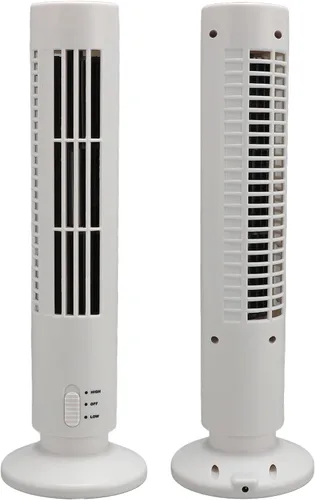 Vista 2 de Tower Fan Portable Fan Table USB Bladeless Quiet Cooling [Brand] Compact Tower Design 2 Speeds for Home Bedroom Desktop Side Table (White)