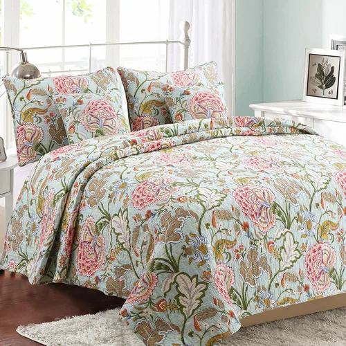 Vista 2 de Cozy Line Home Fashions Blooming Rojo Blanco Floral 100% Algodón Reversible Edredón Juego de Ropa de Cama, Colcha Cubrecama
