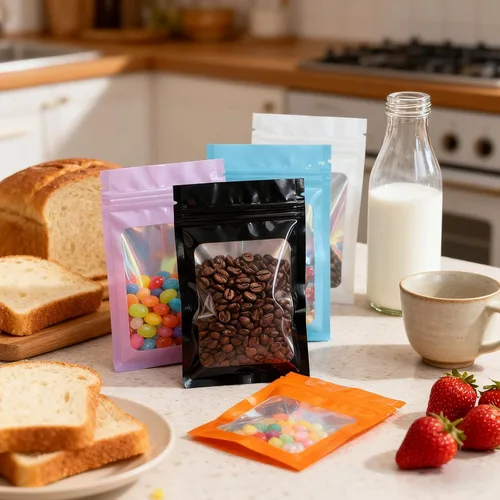 Vista 7 de 300 bolsas holográficas de Mylar a granel, bolsas resellables a prueba de olores con ventana transparente, bolsa de aluminio para pequeñas empresas