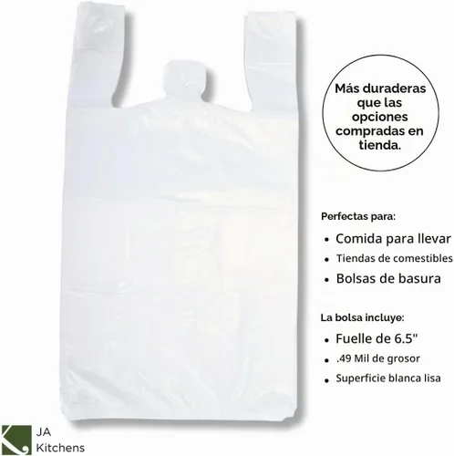 Vista 3 de 100 bolsas grandes de plástico para comestibles en forma de camiseta - Blanco liso 12 x 6 x 21 pulgadas