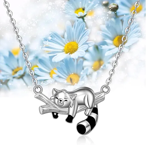Vista 9 de LOVGIFSET Fox Cow Red Panda Necklace Sleeping Fox Animal Necklaces Rose Gold S925 Sterling Silver Necklace for Women I Love You to The Moon and Back