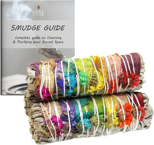 Vista 12 de SOUL STICKS Paquete de 3 barras de salvia blanca floral con flores para limpiar el hogar, meditación, yoga, curación y manchas, California de origen