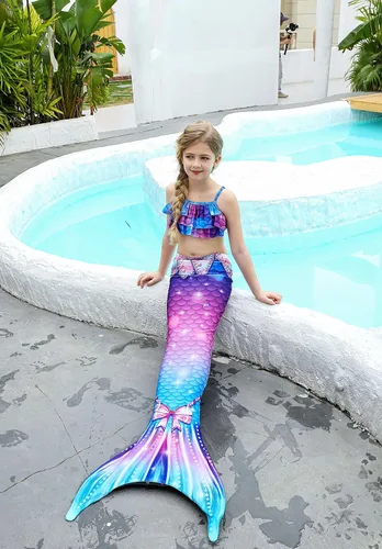 Vista 4 de DNFUN Colas de sirena para nadar para niñas, traje de baño de sirena con monoaleta
