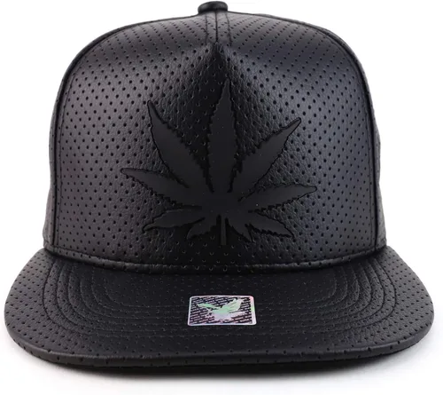 Vista 2 de Trendy Apparel Shop Gorra Snapback de cuero con parche de hojas de marihuana de goma
