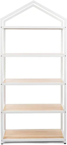 Vista 5 de Displays2go Estantería con marco de hierro con 5 niveles de madera de paulownia, espalda abierta - natural (SMCASA5T)