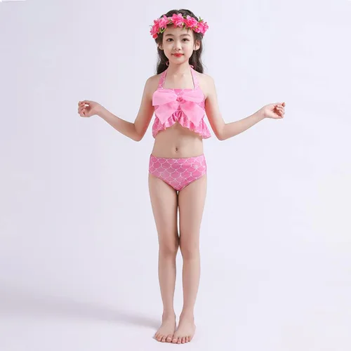 Vista 5 de Traje de baño de sirena para niñas con cola de sirena con guirnalda (sin monoaleta)