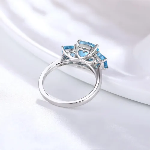 Vista 4 de supermodel 925 Sterling Silver Solitaire 3 Stone Statement Ring for Women 4 Cttw 8MM Natural Blue Topaz Promise Ring 18K White Gold Plated Size 6