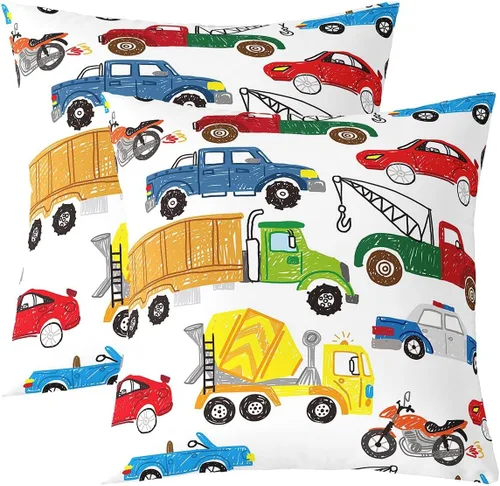 Vista 21 de Juego de 2 fundas de almohada de construcción de 16 x 16 pulgadas, fundas de almohada suaves para camiones, fundas de cojín para sala de estar
