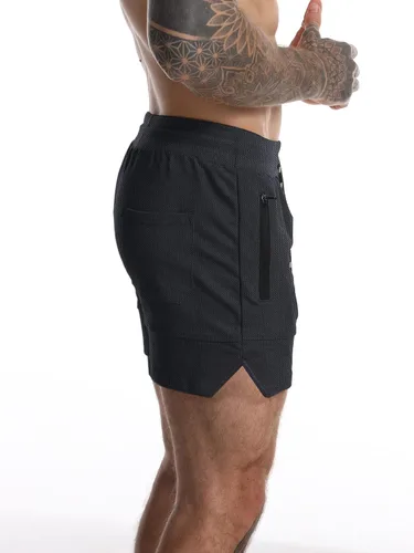 Vista 3 de GYMBULLFIGHT Pantalones cortos de entrenamiento para hombre, ligeros, para gimnasio, culturismo, con bolsillos con cremallera