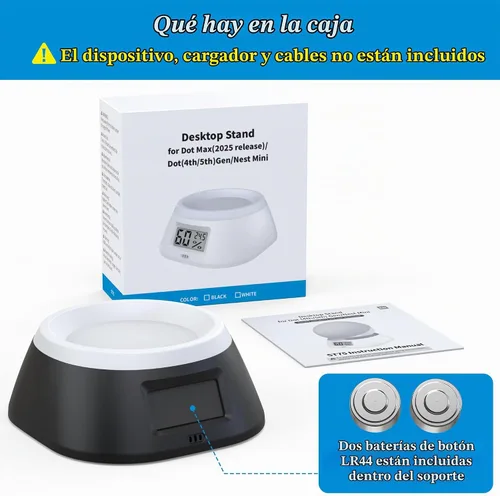 Vista 5 de PlusAcc Soporte para Dot 5th Gen & Dot Max & Nest Mini, pantalla de temperatura Negro, higrómetro de humedad digital Monitor de medidor