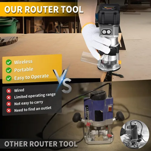 Vista 4 de JEXUGK Enrutador Inalámbrico Sin Escobillas, Enrutador de Madera Compacto de 21V con Batería de 2x4.0Ah, Enrutador de Palma Portátil Pequeña con 6