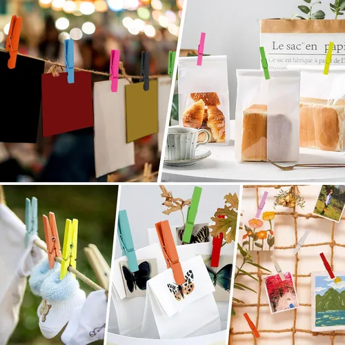 Vista 3 de 100 piezas de pinzas de madera para ropa de colores, pinzas para manualidades, pinzas para aulas de enseñanza de color, 7,37 cm, 20