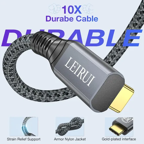 Vista 7 de Cable USB4 certificado para cable Thunderbolt 4, cable de transferencia de datos USB C en ángulo descendente de 40 Gbps, video de 90 grados 8K a