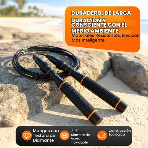 Vista 4 de LYRA - Cuerda de saltar de velocidad ajustable – Rodamientos de bolas de 360°, cable de acero y asas de aluminio – Bajo doble rápido