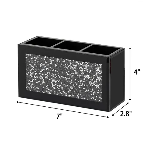 Vista 7 de SHYFOY Organizador Portacepillos de Maquillaje Negro, Organizador de Almacenamiento de Cepillos de Cosméticos de 3 Ranuras de Vidrio con Diamante