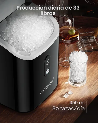 Vista 4 de VIVIDMOO Nugget - Máquina de hielo para encimera, 34 libras/día, máquina de hielo portátil de guijarros sónicos con autolimpieza, hielo rápido en 6