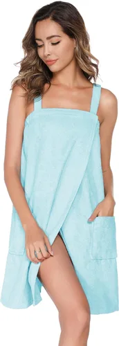 Vista 70 de Veseacky Toalla de baño para mujer con bolsillo, bata de spa ajustable y diadema facial