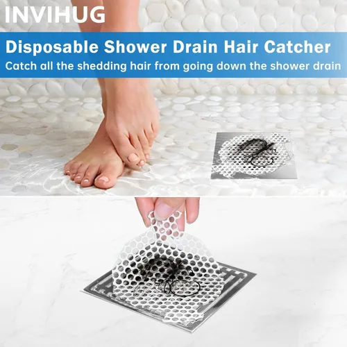 Vista 4 de INVIHUG, 25 Pack, Adhesivos de Malla Desechables para Recogedor de Pelo en la Drenaje de Ducha, Recogedor de Pelo Desechable para Drenaje. (Blanco)