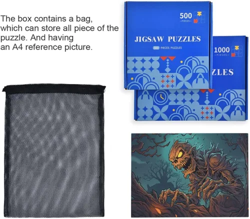 Vista 7 de Zombie - Rompecabezas de noche de Halloween, material compuesto de madera de papel, con bolsa de almacenamiento e imagen de referencia, fácil