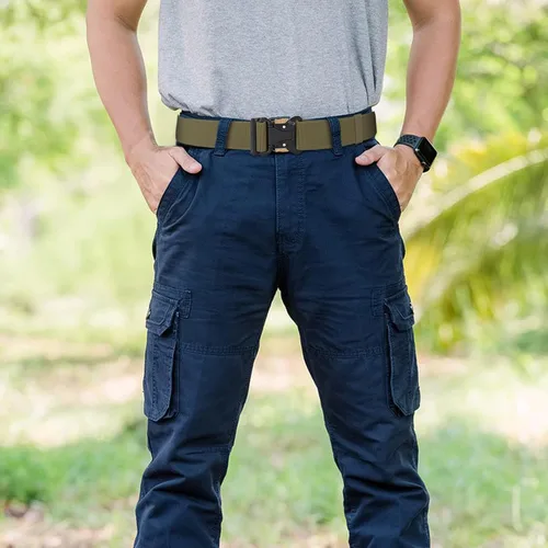 Vista 2 de Cinturones tácticos para hombre, cinturón militar de nailon elástico de 1.5 pulgadas con hebilla de liberación rápida resistente