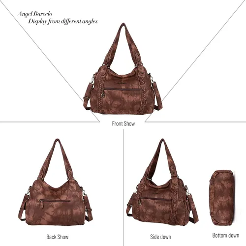 Vista 264 de Angel Barcelo - Bolsa de hombro amplia para mujer, diseño Hobo, cuero lavado